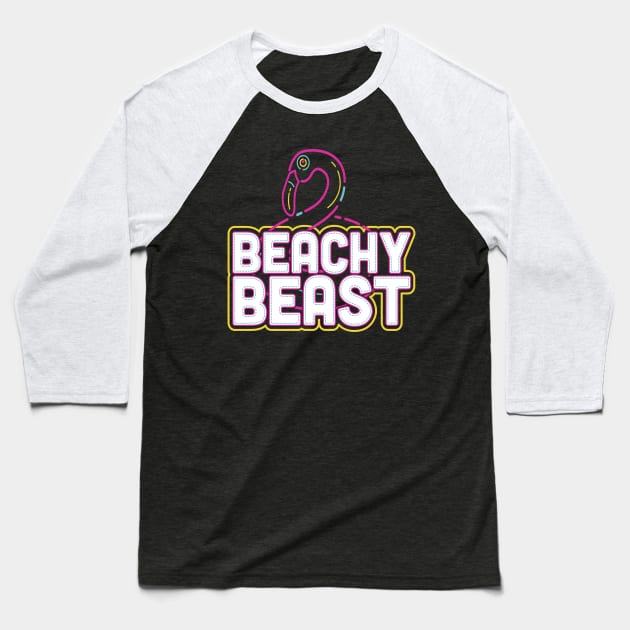 Beachy Beast 80s 90s Retro Flamingo Baseball T-Shirt by holger.brandt